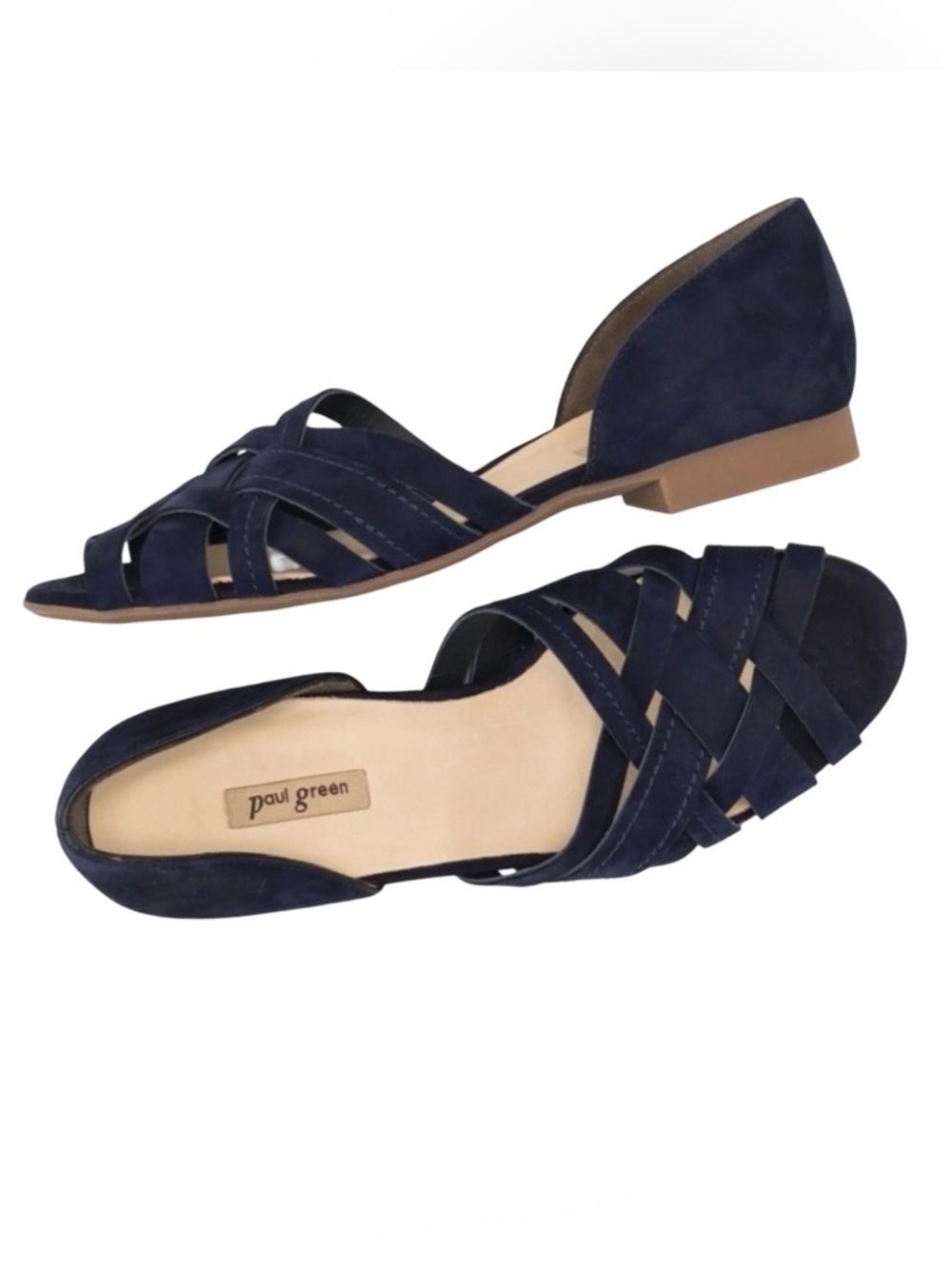 Paul Green Navy Suede Woven D'Orsay Flats with Open Toe